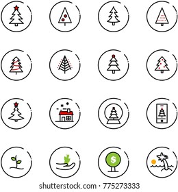 line vector icon set - christmas tree vector, house, snowball, mobile, sproute, hand, money, palm