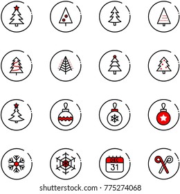 line vector icon set - christmas tree vector, ball, snowflake, 31 dec calendar, santa stick