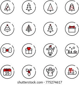 line vector icon set - christmas tree vector, gift, bow, santa claus, landscape, 25 dec calendar, holly, angel, sleigh