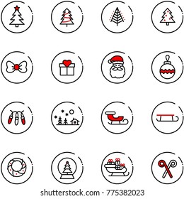 line vector icon set - christmas tree vector, bow, gift, santa claus, ball, garland, landscape, sleigh, wreath, snowball, stick