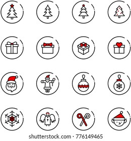 line vector icon set - christmas tree vector, gift, santa claus, ball, snowflake, angel, stick, elf