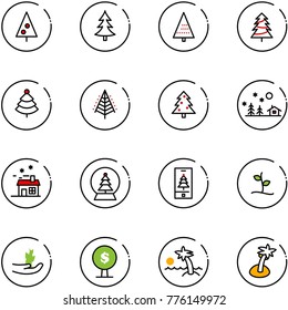 line vector icon set - christmas tree vector, landscape, house, snowball, mobile, sproute, hand, money, palm