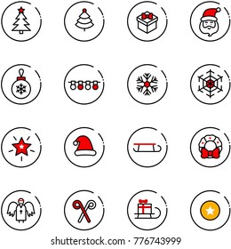line vector icon set - christmas tree vector, gift, santa claus, ball, garland, snowflake, star, hat, sleigh, wreath, angel, stick, medal