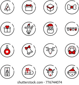 line vector icon set - christmas tree vector, gift, bow, santa claus, garland, ball, bell, deer, wreath, mobile, sleigh, hat, elf
