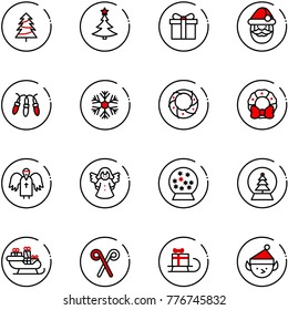 line vector icon set - christmas tree vector, gift, santa claus, garland, snowflake, wreath, angel, snowball, sleigh, stick, elf