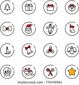 line vector icon set - christmas tree vector, gift, bow, santa claus, sock, candle, bell, holly, angel, snowball house, sleigh, stick, star medal