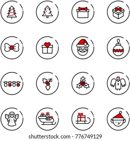 line vector icon set - christmas tree vector, gift, bow, santa claus, ball, garland, holly, angel, sleigh, elf