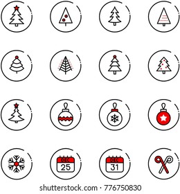 line vector icon set - christmas tree vector, ball, snowflake, 25 dec calendar, 31, santa stick