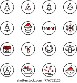 line vector icon set - christmas tree vector, santa claus, garland, snowflake, 25 dec calendar, holly, wreath, angel, snowball, sleigh, sale, elf