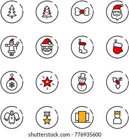 line vector icon set - christmas tree vector, bow, santa claus, sock, glove, ball, star, snowman, holly, angel, medal, doors, king