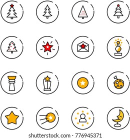 line vector icon set - christmas tree vector, star, letter, award, medal, moon flag, first satellite, man, lamp