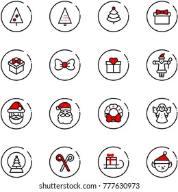 line vector icon set - christmas tree vector, gift, bow, santa claus, wreath, angel, snowball, stick, sleigh, elf