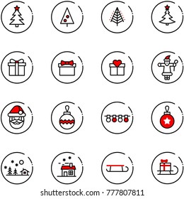 line vector icon set - christmas tree vector, gift, santa claus, ball, garland, landscape, house, sleigh