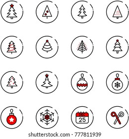 line vector icon set - christmas tree vector, ball, snowflake, 25 dec calendar, santa stick