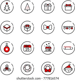line vector icon set - christmas tree vector, gift, bow, garland, ball, 25 dec calendar, house, sleigh, holly, wreath, elf