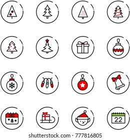line vector icon set - christmas tree vector, gift, ball, garland, bell, calendar, sleigh, elf