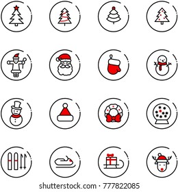 line vector icon set - christmas tree vector, santa claus, glove, snowman, hat, wreath, snowball, ski, snowmobile, sleigh gift, deer