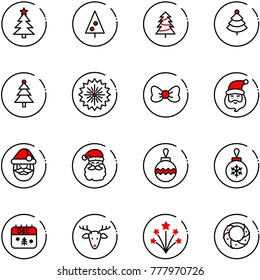 line vector icon set - christmas tree vector, firework, bow, santa claus, ball, calendar, deer, wreath