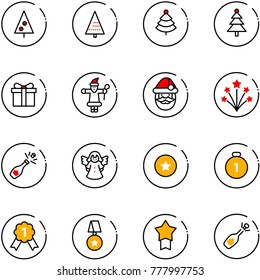 line vector icon set - christmas tree vector, gift, santa claus, firework, champagne, angel, star medal, gold, fizz opening