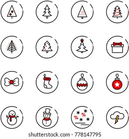 line vector icon set - christmas tree vector, gift, bow, sock, ball, snowman, sale, storm