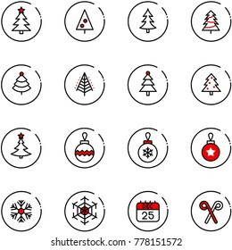 line vector icon set - christmas tree vector, ball, snowflake, 25 dec calendar, santa stick, candy cane
