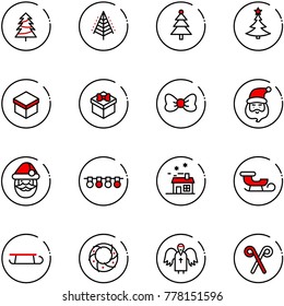 line vector icon set - christmas tree vector, gift, bow, santa claus, garland, house, sleigh, wreath, angel, candy cane