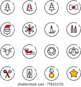 line vector icon set - christmas tree vector, bow, santa claus, snowflake, candle, deer, sleigh, wreath, angel, candy cane, mobile, star medal