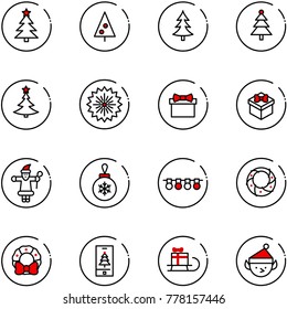 line vector icon set - christmas tree vector, firework, gift, santa claus, ball, garland, wreath, mobile, sleigh, elf