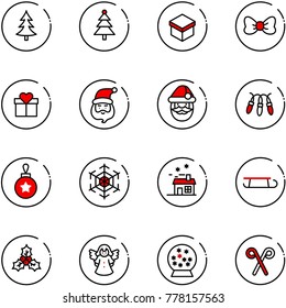 line vector icon set - christmas tree vector, gift, bow, santa claus, garland, ball, snowflake, house, sleigh, holly, angel, snowball, stick