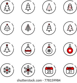 line vector icon set - christmas tree vector, ball, snowflake, 25 dec calendar, 31
