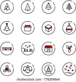 line vector icon set - christmas tree vector, gift, ball, garland, landscape, 25 dec calendar, holly, angel, snowball, sale