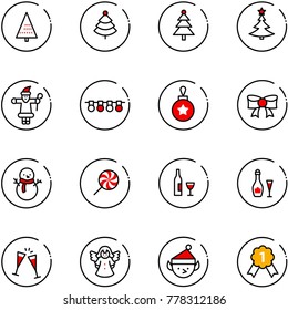 line vector icon set - christmas tree vector, santa claus, garland, ball, bow, snowman, lollipop, wine, glasses, angel, elf, gold medal