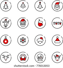 line vector icon set - christmas tree vector, santa claus, glove, garland, ball, snowflake, snowfall, hat, deer, wreath, snowball house