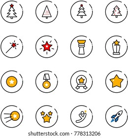 line vector icon set - christmas tree vector, Magic wand, star, award, medal, first satellite, stars, flying man, rocket