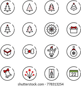 line vector icon set - christmas tree vector, firework, gift, bow, santa claus, ball, bell, mobile, calendar