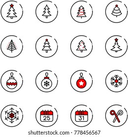 line vector icon set - christmas tree vector, ball, snowflake, 25 dec calendar, 31, santa stick