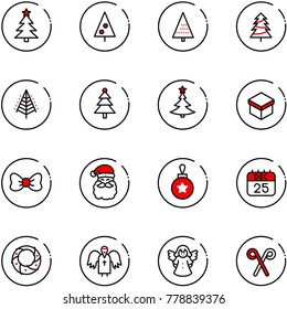 line vector icon set - christmas tree vector, gift, bow, santa claus, ball, 25 dec calendar, wreath, angel, stick