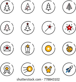 line vector icon set - christmas tree vector, Magic wand, star, letter, award, medal, moon flag, first satellite, stars, rocket