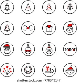 line vector icon set - christmas tree vector, bow, gift, santa claus, ball, garland, firework, wreath, sleigh, elf