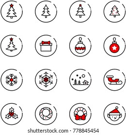 line vector icon set - christmas tree vector, gift, ball, snowflake, landscape, sleigh, holly, wreath, elf
