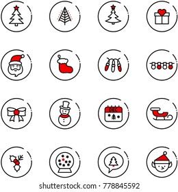 line vector icon set - christmas tree vector, gift, santa claus, sock, garland, bow, snowman, calendar, sleigh, holly, snowball, merry message, elf