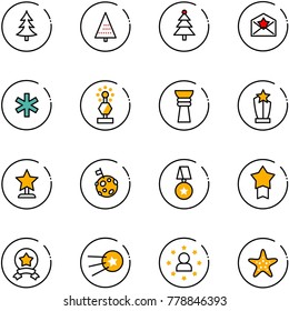 line vector icon set - christmas tree vector, star letter, ambulance, award, moon flag, medal, first satellite, man, starfish