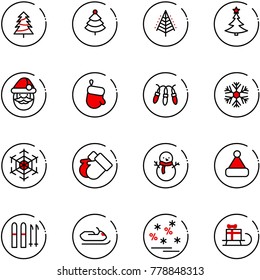 line vector icon set - christmas tree vector, santa claus, glove, garland, snowflake, gloves, snowman, hat, ski, snowmobile, sale, sleigh gift
