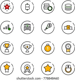 line vector icon set - christmas star vector, bitcoin, coin, money chest, torch, pedestal, win cup, gold, medal, finger ring