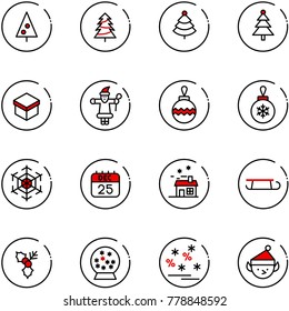 line vector icon set - christmas tree vector, gift, santa claus, ball, snowflake, 25 dec calendar, house, sleigh, holly, snowball, sale, elf