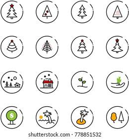 line vector icon set - christmas tree vector, landscape, house, sproute, hand, money, palm, forest