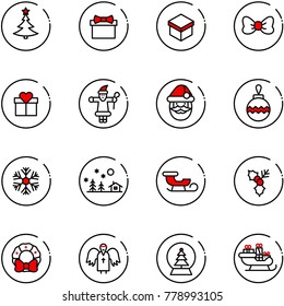 line vector icon set - christmas tree vector, gift, bow, santa claus, ball, snowflake, landscape, sleigh, holly, wreath, angel, snowball
