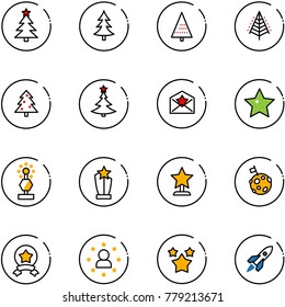 line vector icon set - christmas tree vector, star letter, award, moon flag, medal, man, stars, rocket