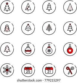 line vector icon set - christmas tree vector, ball, snowflake, 25 dec calendar, 31, santa stick