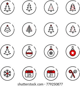 line vector icon set - christmas tree vector, ball, snowflake, 25 dec calendar, 31, santa stick